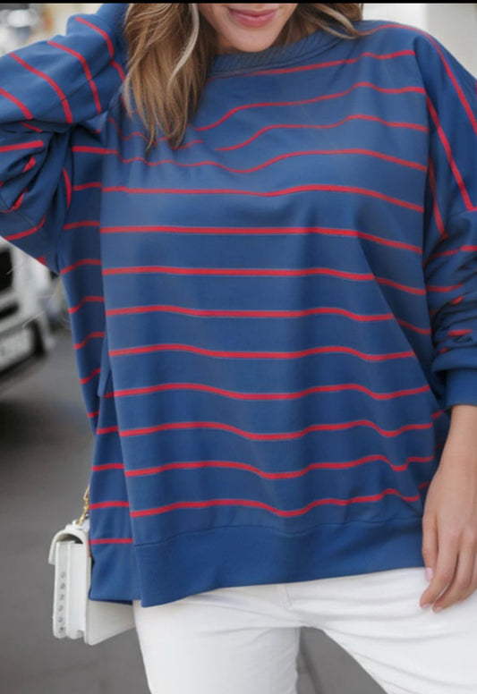 PRE-ORDER Blue Stripe Pullover Sweatshirt