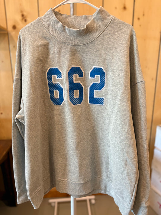 Blue Polka Dot 662 Gray Mock Neck Sweatshirt