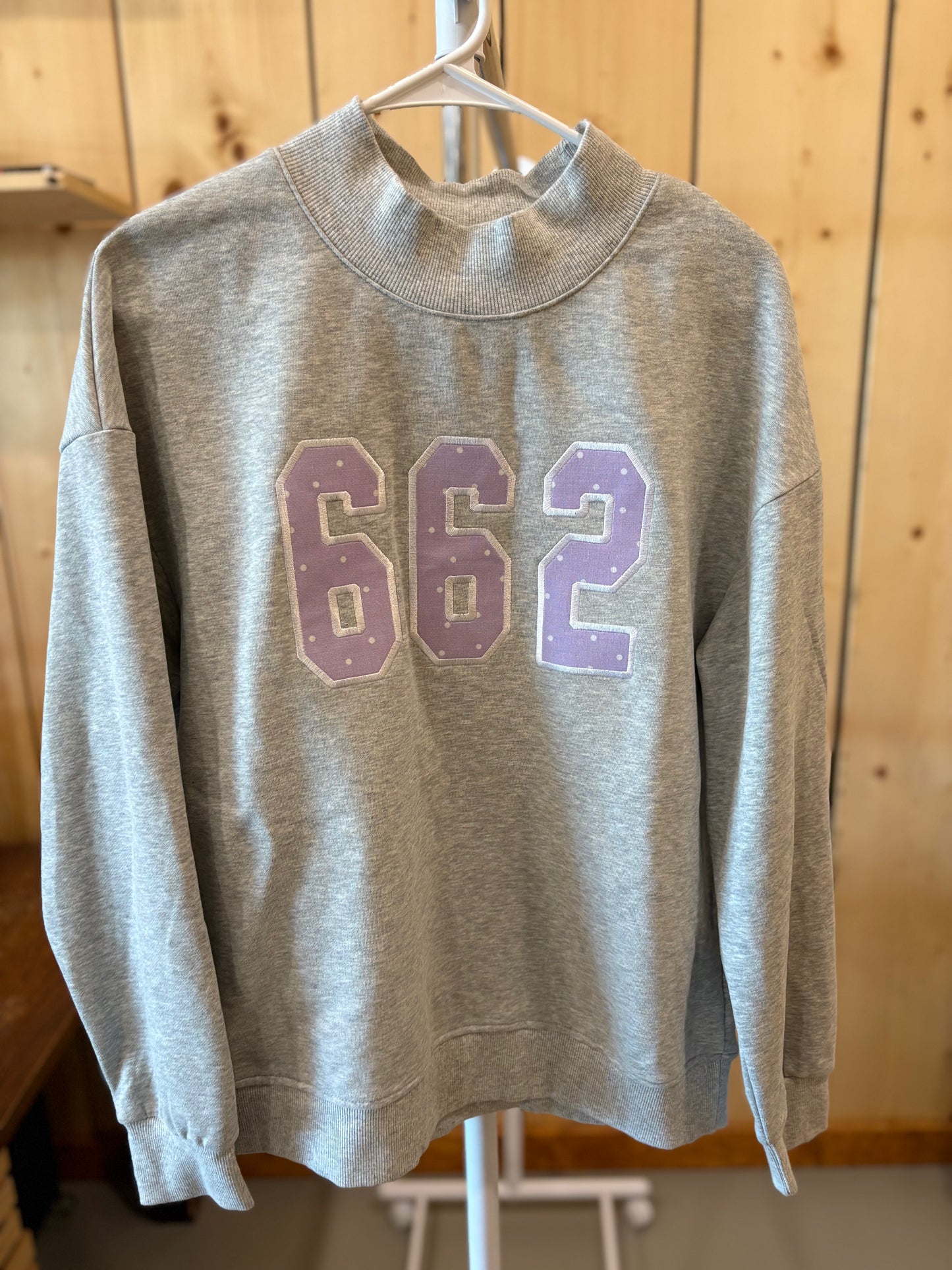 Purple Polka Dot 662 Gray Mock Neck Sweatshirt