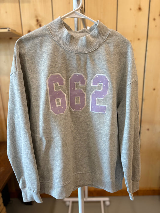 Purple Polka Dot 662 Gray Mock Neck Sweatshirt