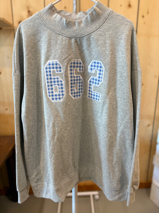 Blue Gingham 662 Gray Mock Neck Sweatshirt