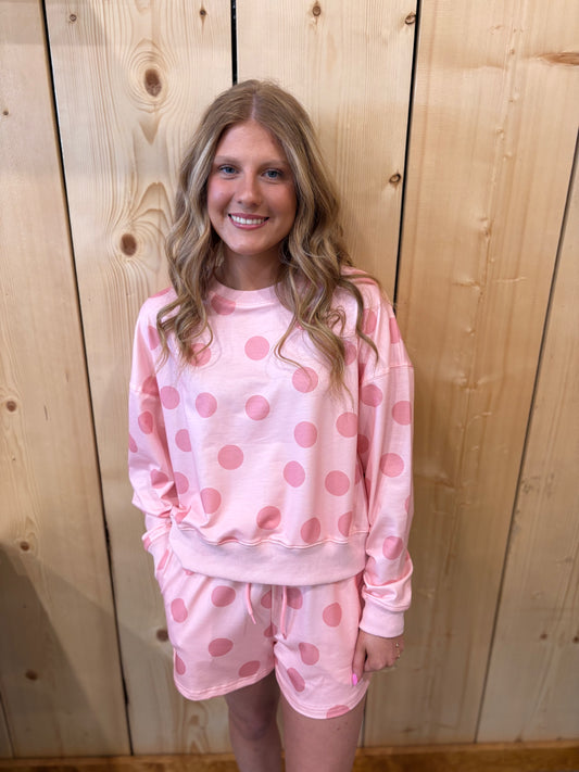 Pink Polka Dot Pullover Shorts Set
