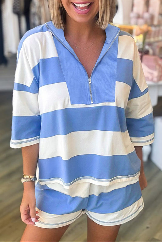 PRE-ORDER Sky Blue Stripe Tee and Shorts Set