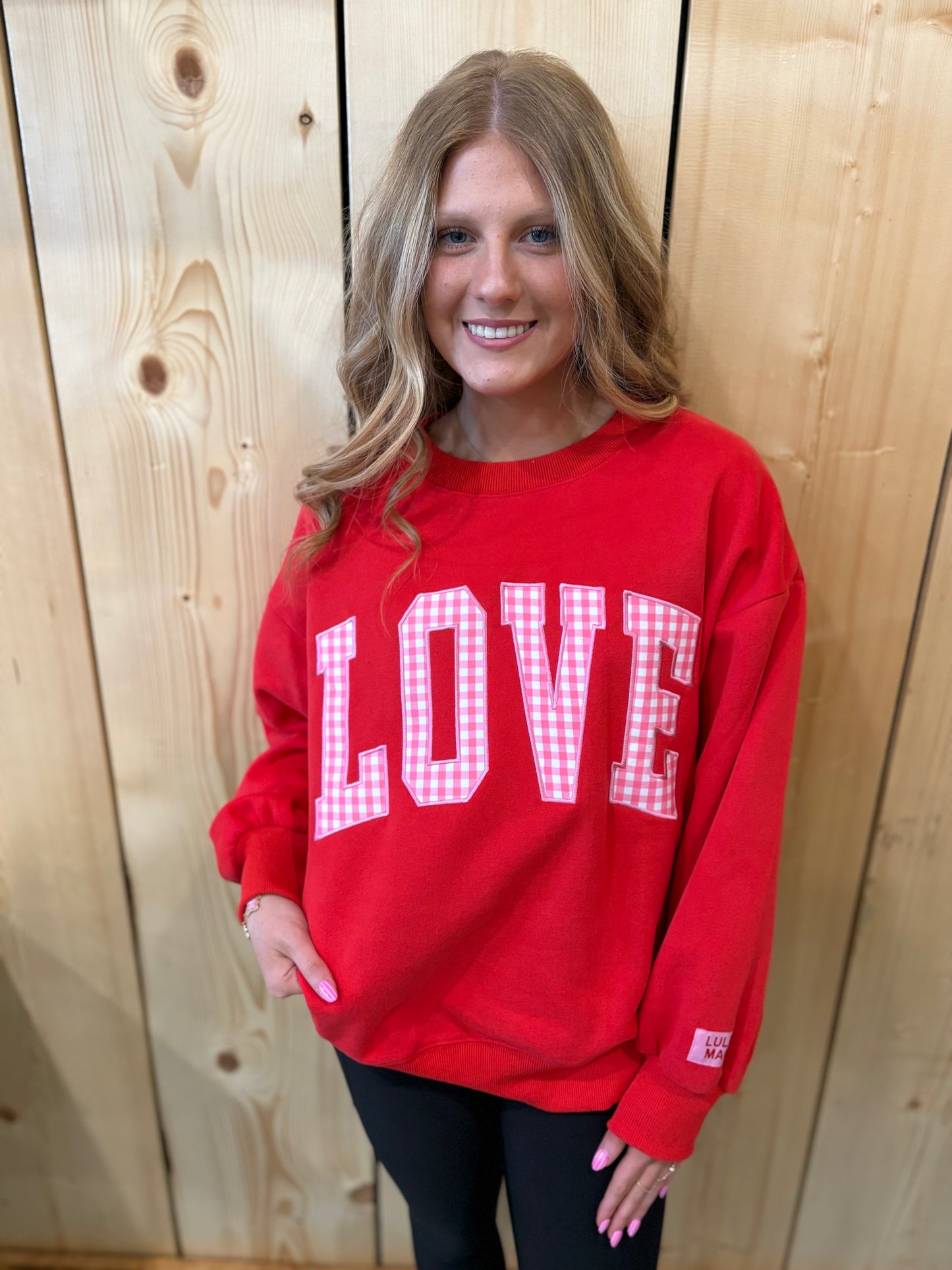 LULU MAC Love Red/Pink Gingham Sweatshirt