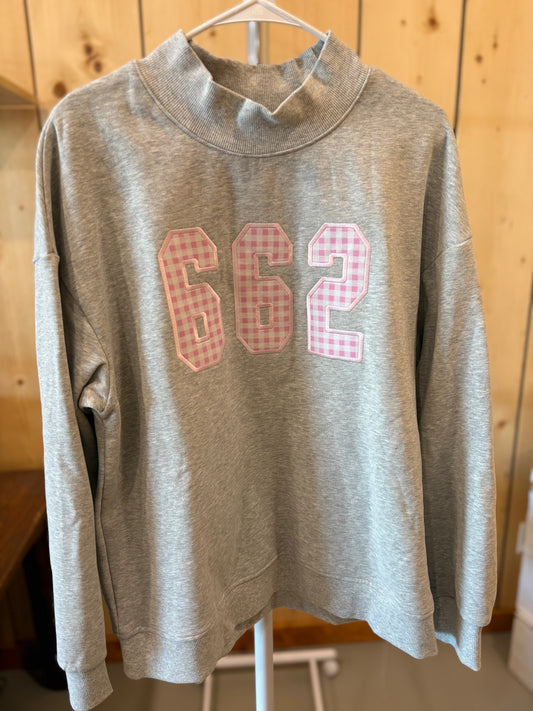 Pink Gingham 662 Gray Mock Neck Sweatshirt