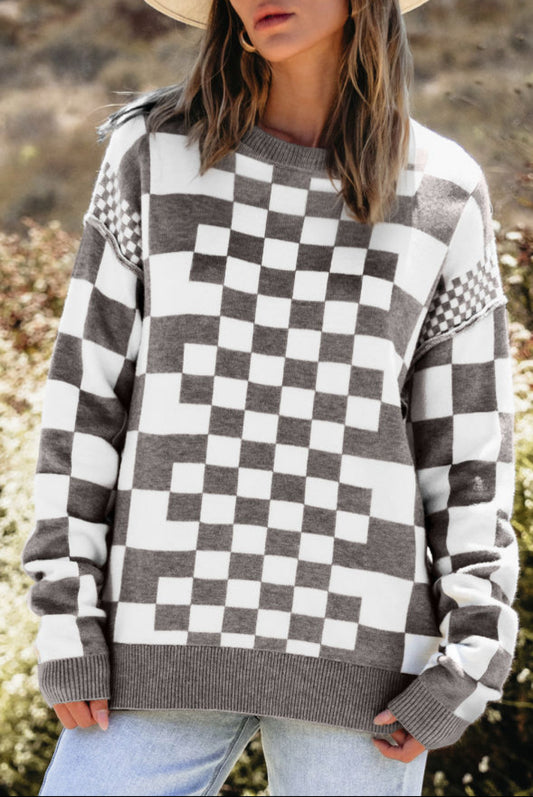 PRE-ORDER Gray Checkered Sweater