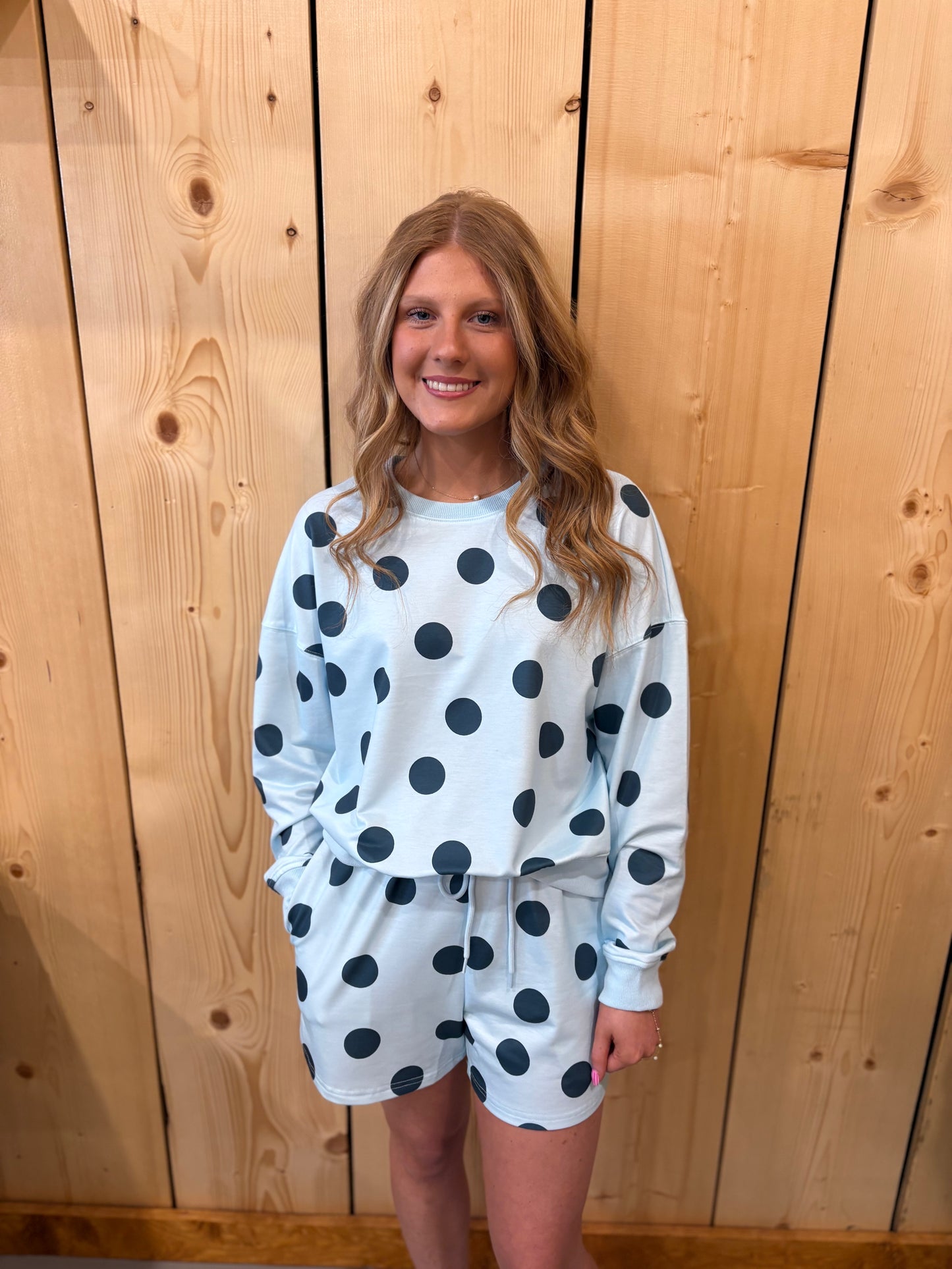 Sky Blue Polka Dot Pullover Shorts Set