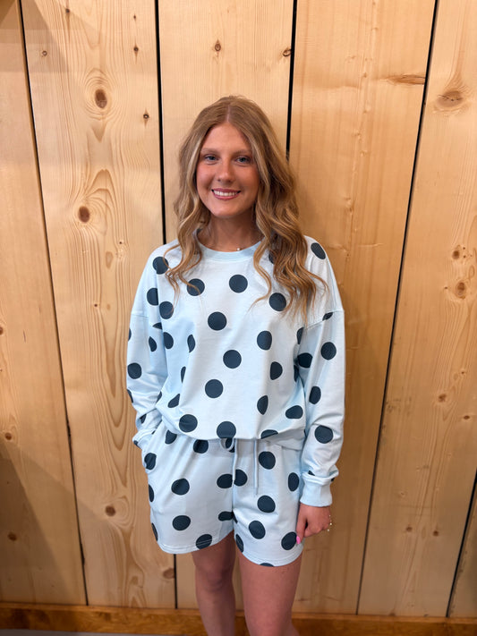 Sky Blue Polka Dot Pullover Shorts Set