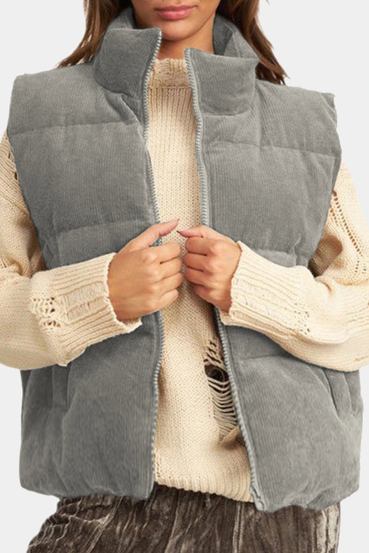 PRE-ORDER Gray Corduroy Puffer Vest