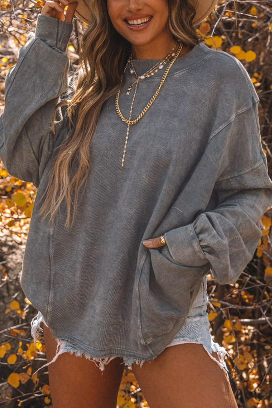 PRE-ORDER Gray Open Back Oversized Sweatshirt