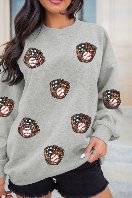 PRE-ORDER Gray Sequin Baseball Sweatshirt