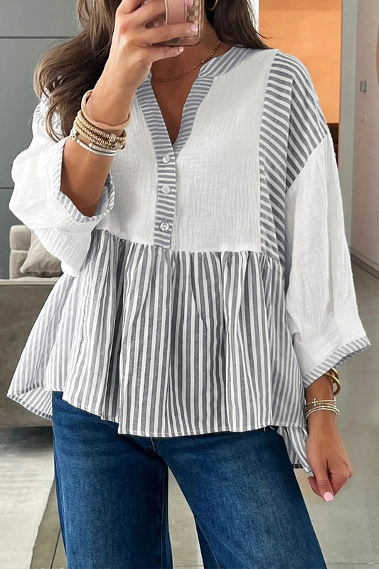 PRE-ORDER Gray Stripe Babydoll Blouse