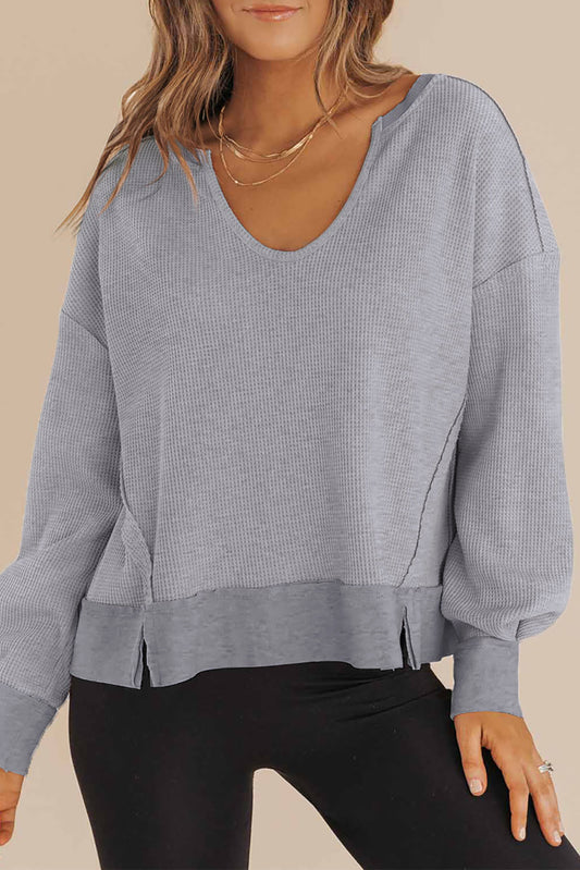 PRE-ORDER Casual Waffle Knit Gray Sweatshirt