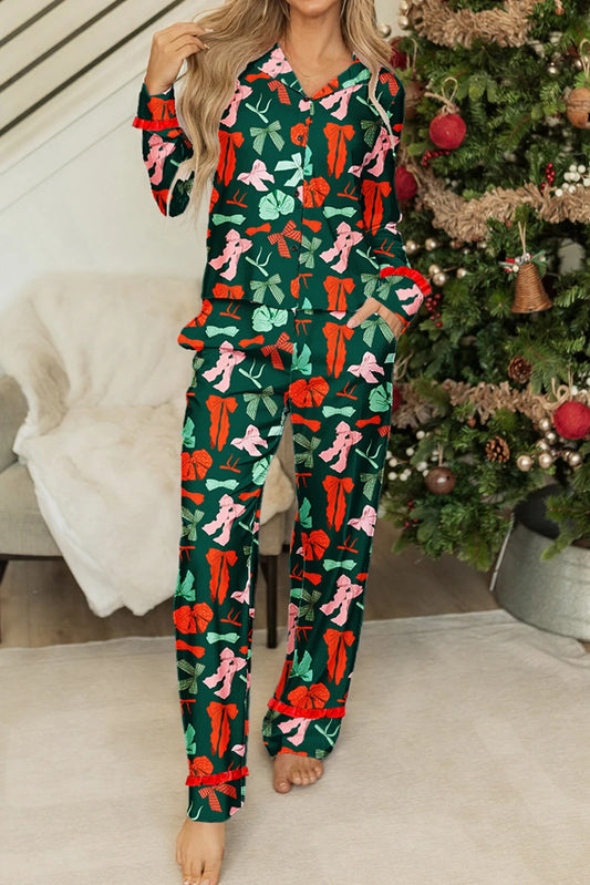 PRE-ORDER Green Bow Print Pajama Pant Set