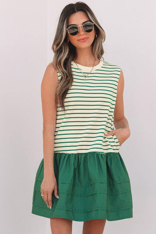 PRE-ORDER Green Stripe Sleeveless Dress