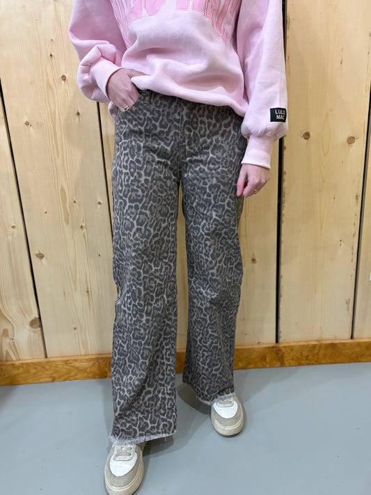 Brown Leopard Wide Leg High Waist Jeans