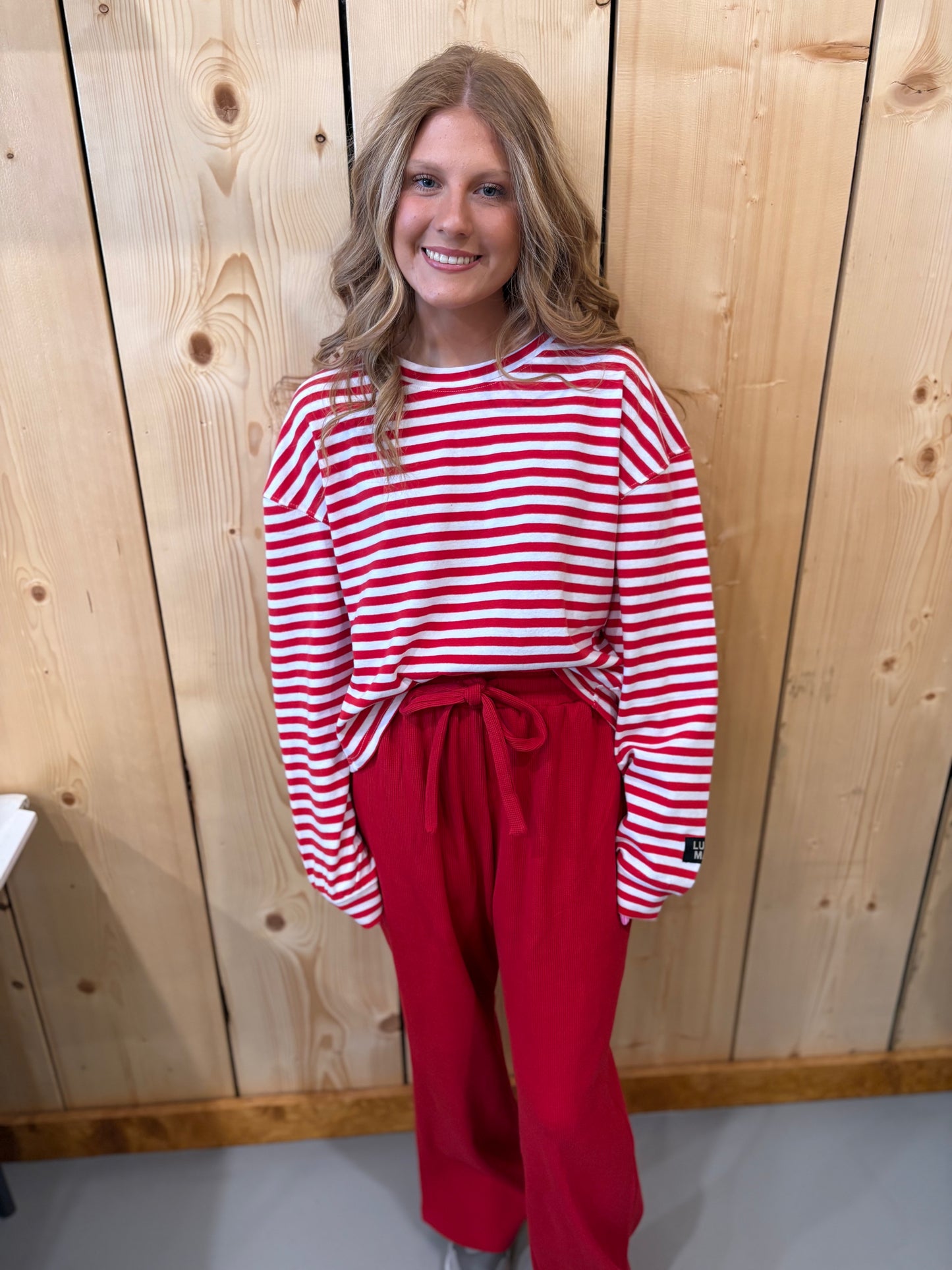 LULU MAC Red Stripe Long Sleeve Top