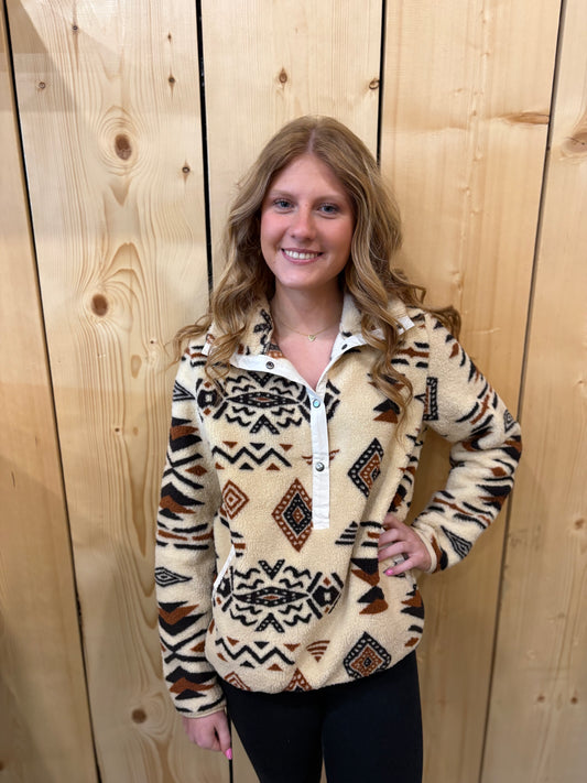 Beige Aztec Half Zip Sweatshirt