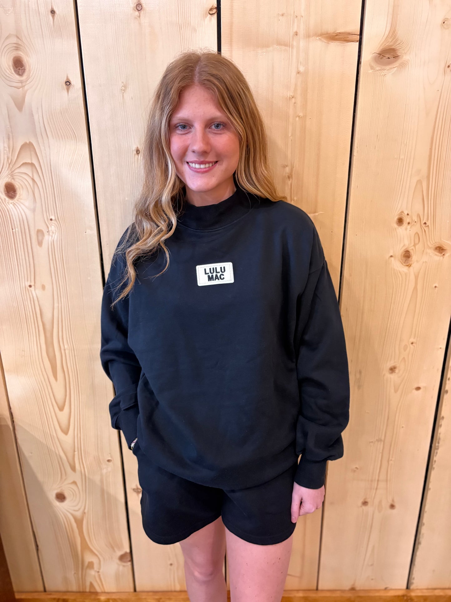 LULU MAC Black Terry Cloth Mock Neck Sweatshirt