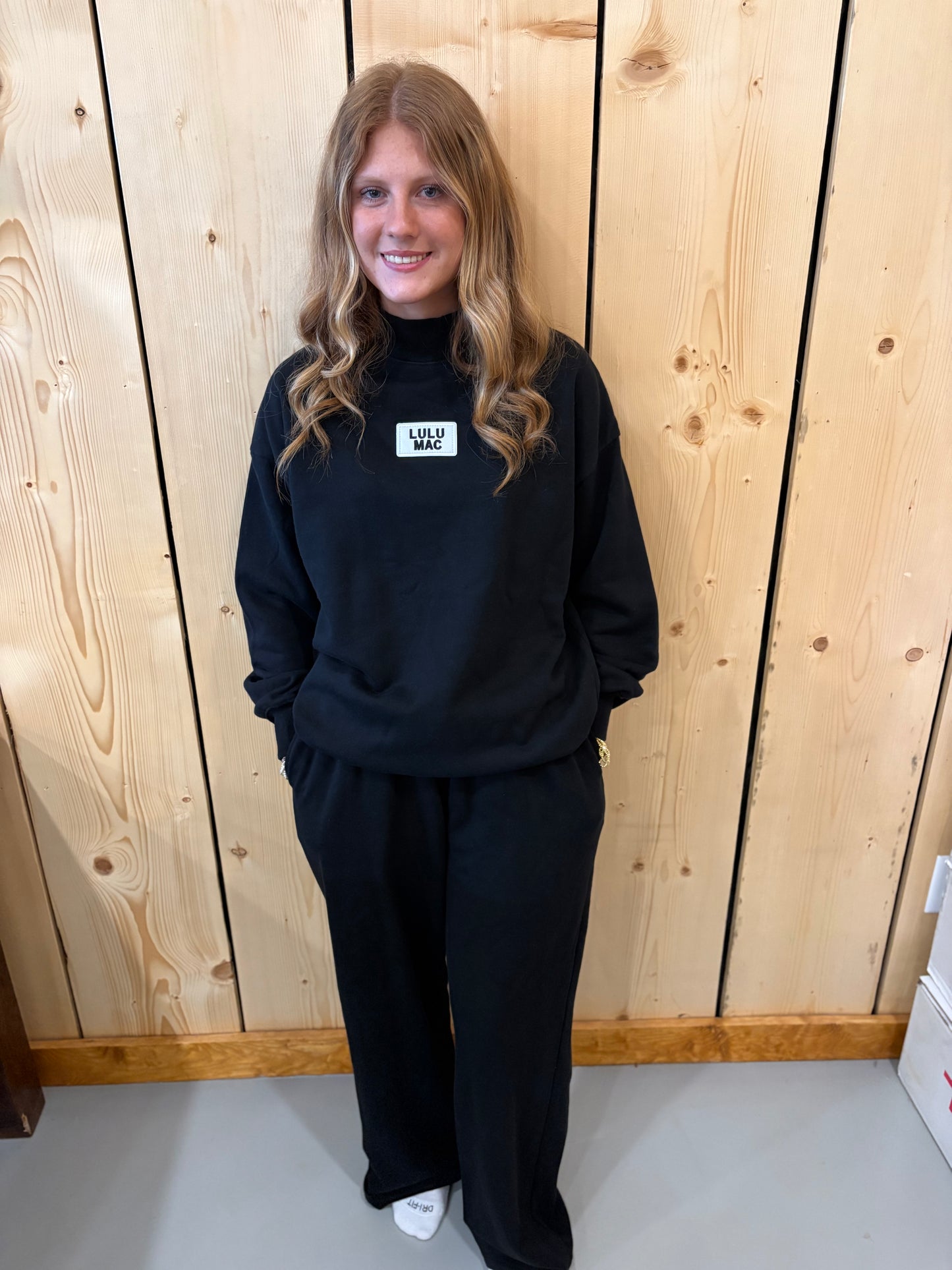 LULU MAC Black Terry Cloth Mock Neck Sweatshirt