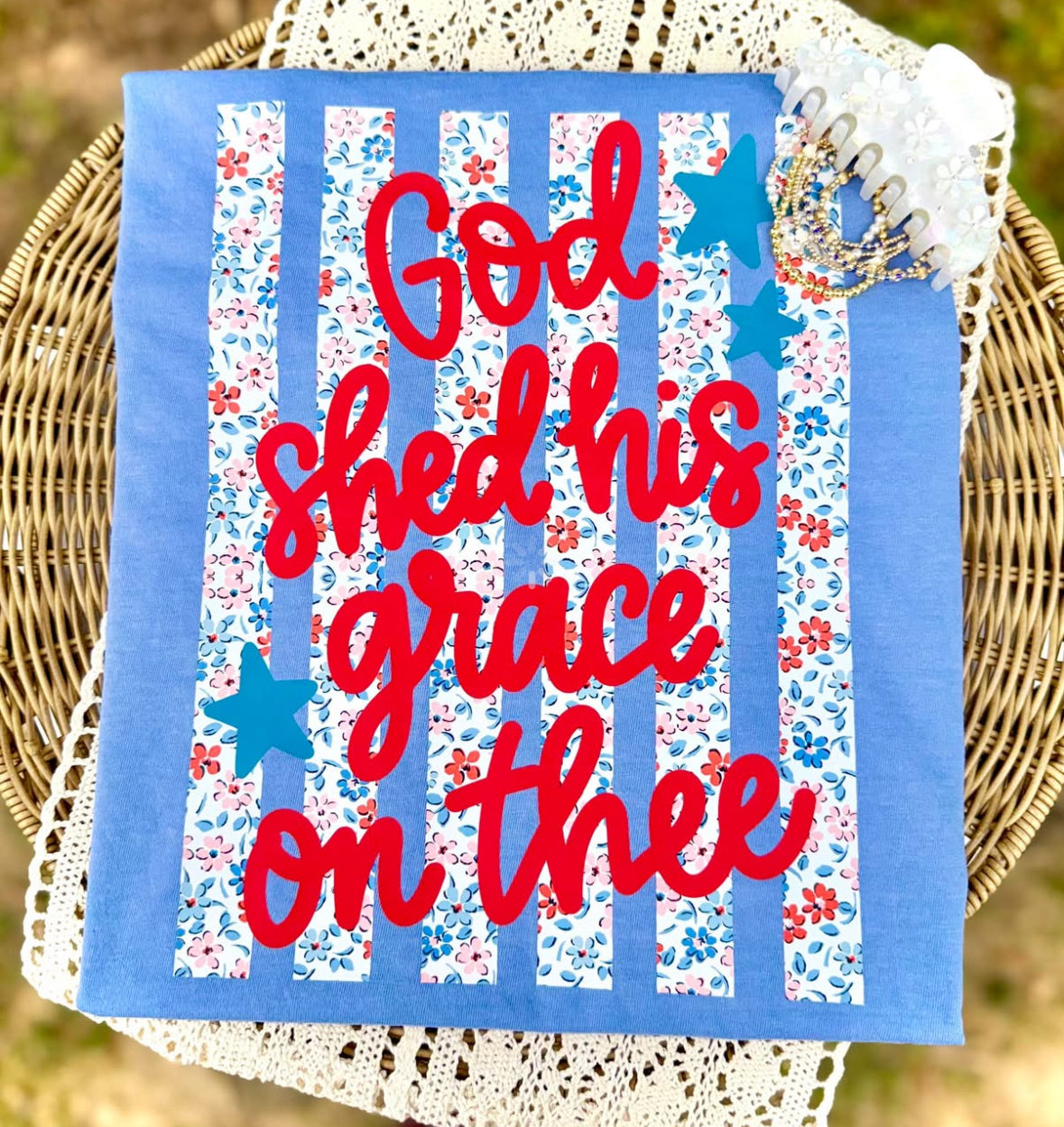 God Shed His Grace On Thee Floral Comfort Color Short Sleeve