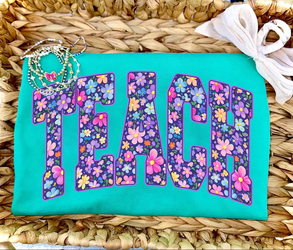 Floral Teach Comfort Color Short Sleeve