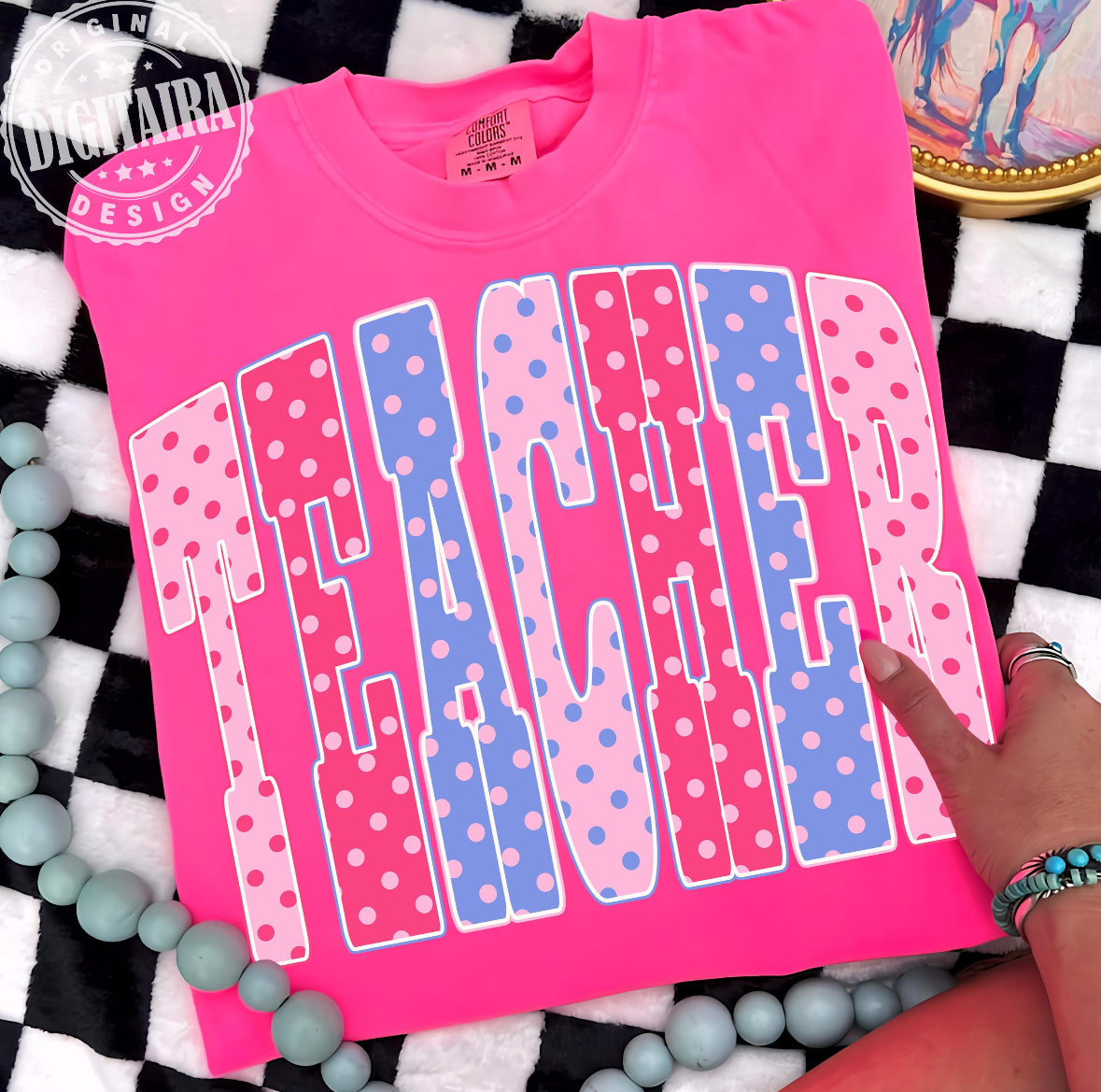 Polka Dot Teacher Comfort Color Short Sleeve