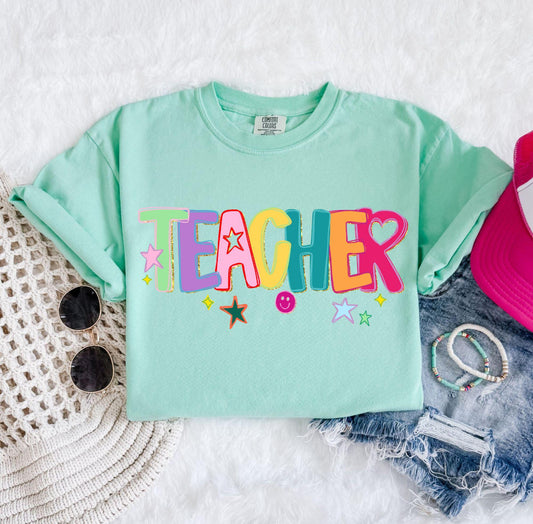 Colorful Teacher Comfort Color Short Sleeve