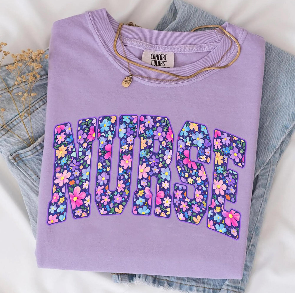 Floral Nurse Comfort Color Short Sleeve