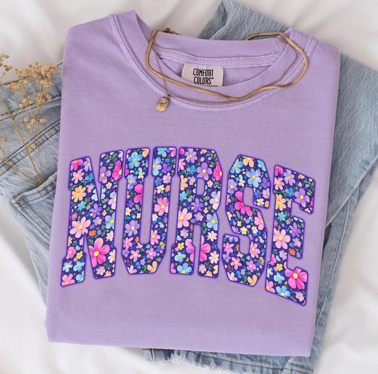 Floral Nurse Comfort Color Short Sleeve