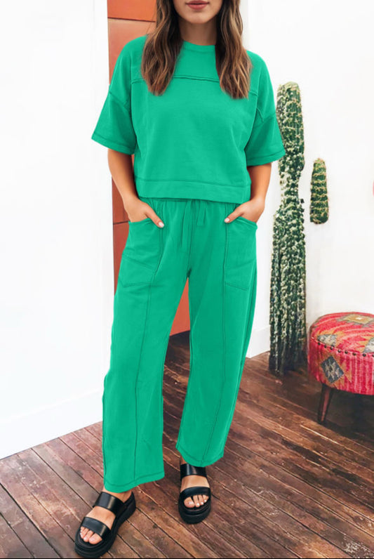 Mint Green Short Sleeve Barrel Pants Set