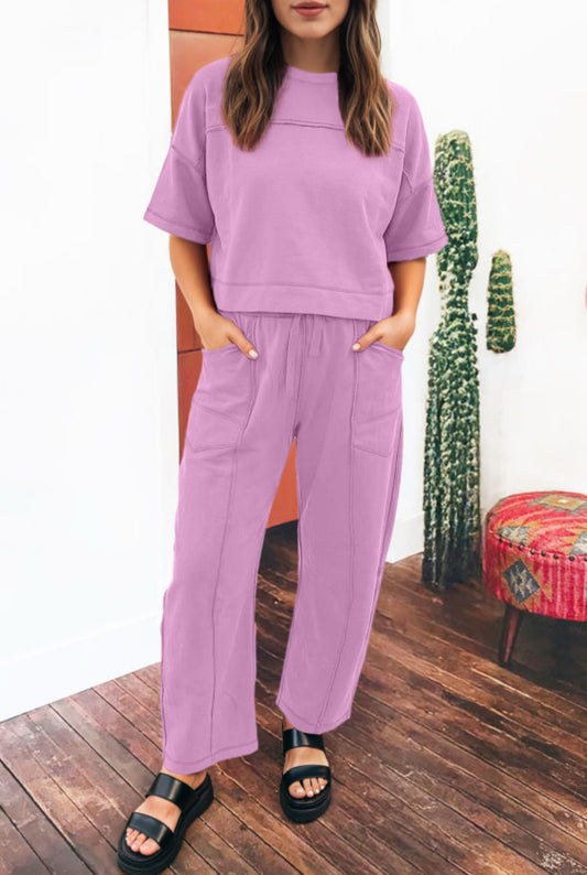 Orchid Bouquet Short Sleeve Barrel Pants Set