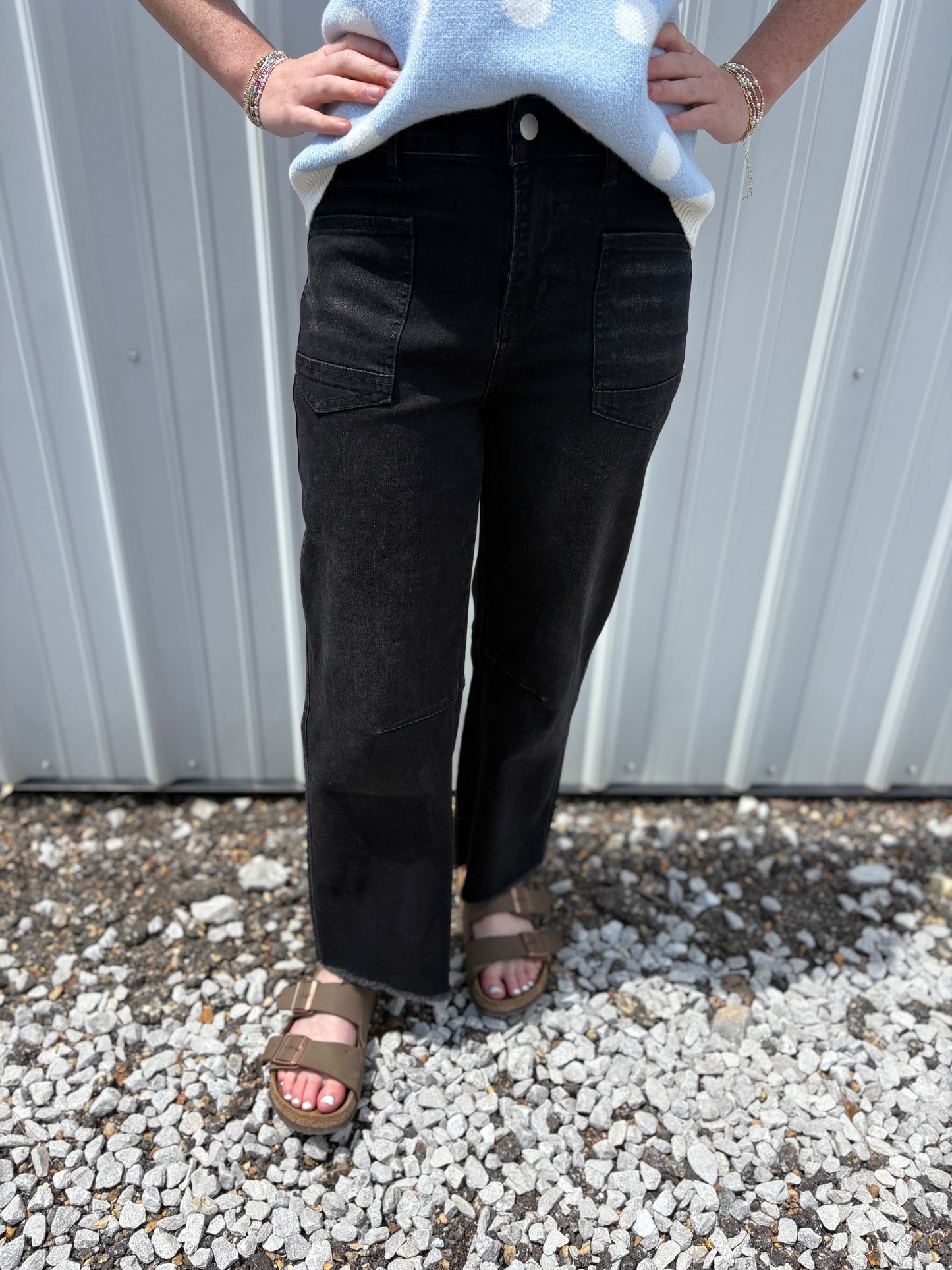Black Frayed Cropped Jeans