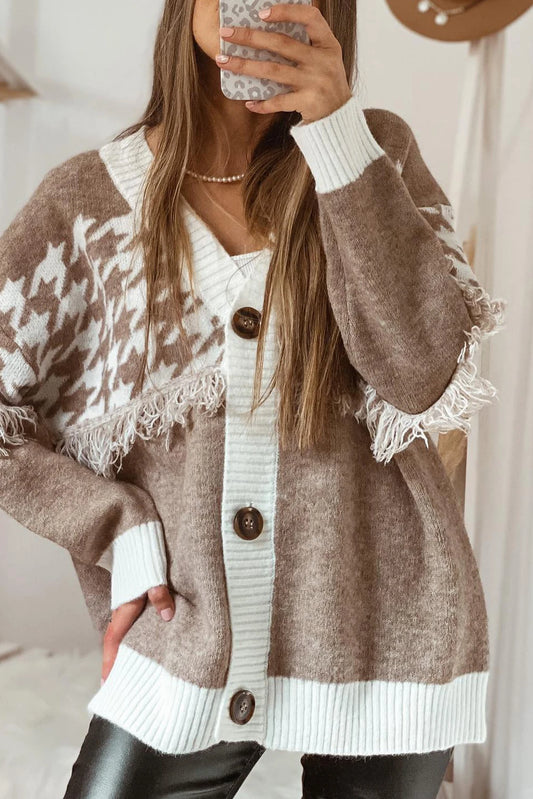 PRE-ORDER Khaki Houndstooth Cardigan