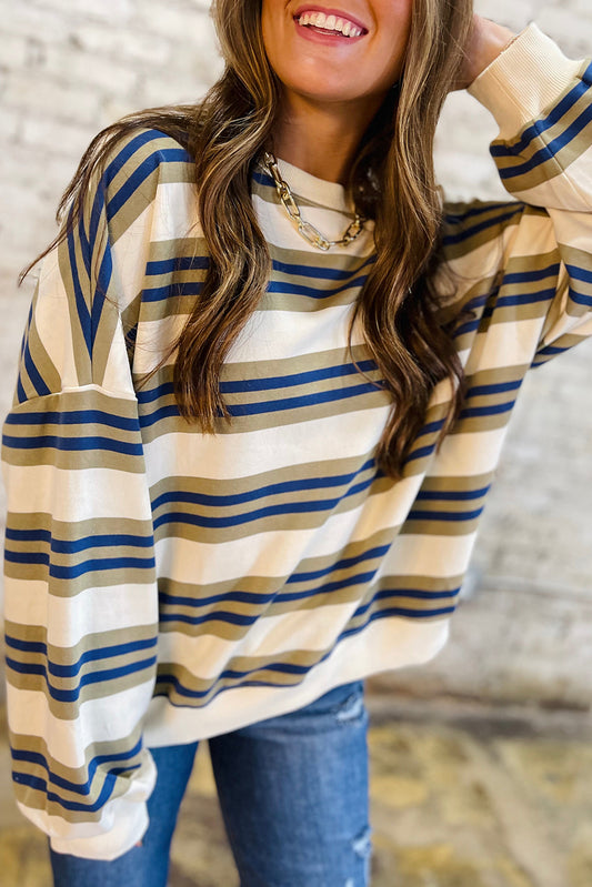 PRE-ORDER Khaki Stripe Crew Neck Sweatshirt Top