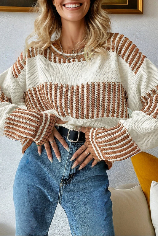 PRE-ORDER Khaki Two Tone Striped Sweater