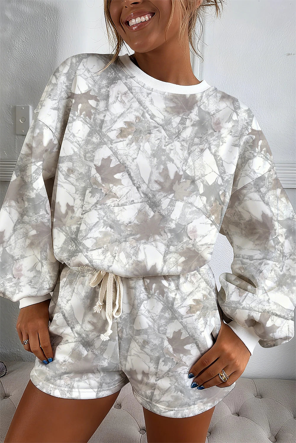 PRE-ORDER Light Grey Woodland Camo Pullover and Shorts Set