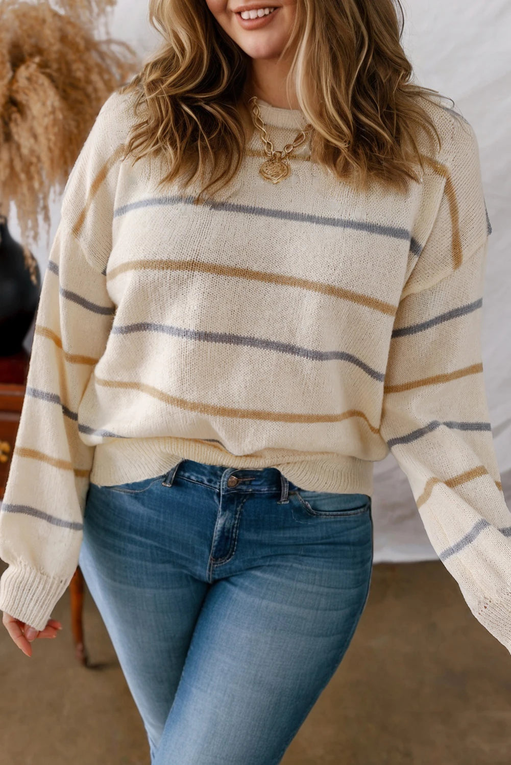 PRE-ORDER Cream Striped Plus Size Sweater