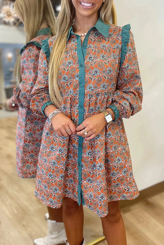 PRE-ORDER Orange Boho Floral Dress