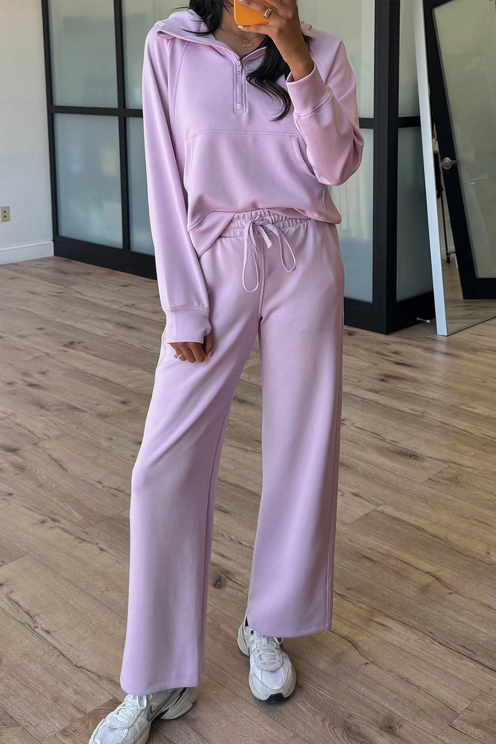 Orchid Bouquet Half Zip Thumbhole Sleeve Hoodie Active Pants Set