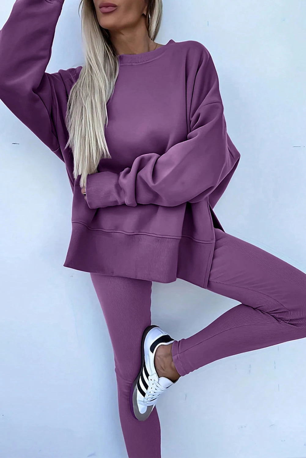 PRE-ORDER Orchid Mist Sweatshirt Ribbed Leggings 2pcs Set