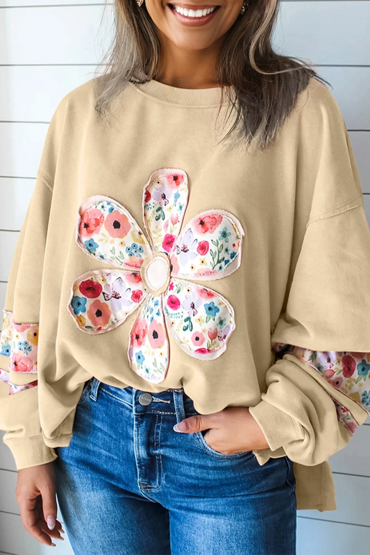 PRE-ORDER Khaki Bloom Baggy Pullover Sweatshirt