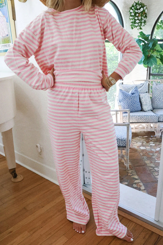 Light Pink Stripe Pants Set