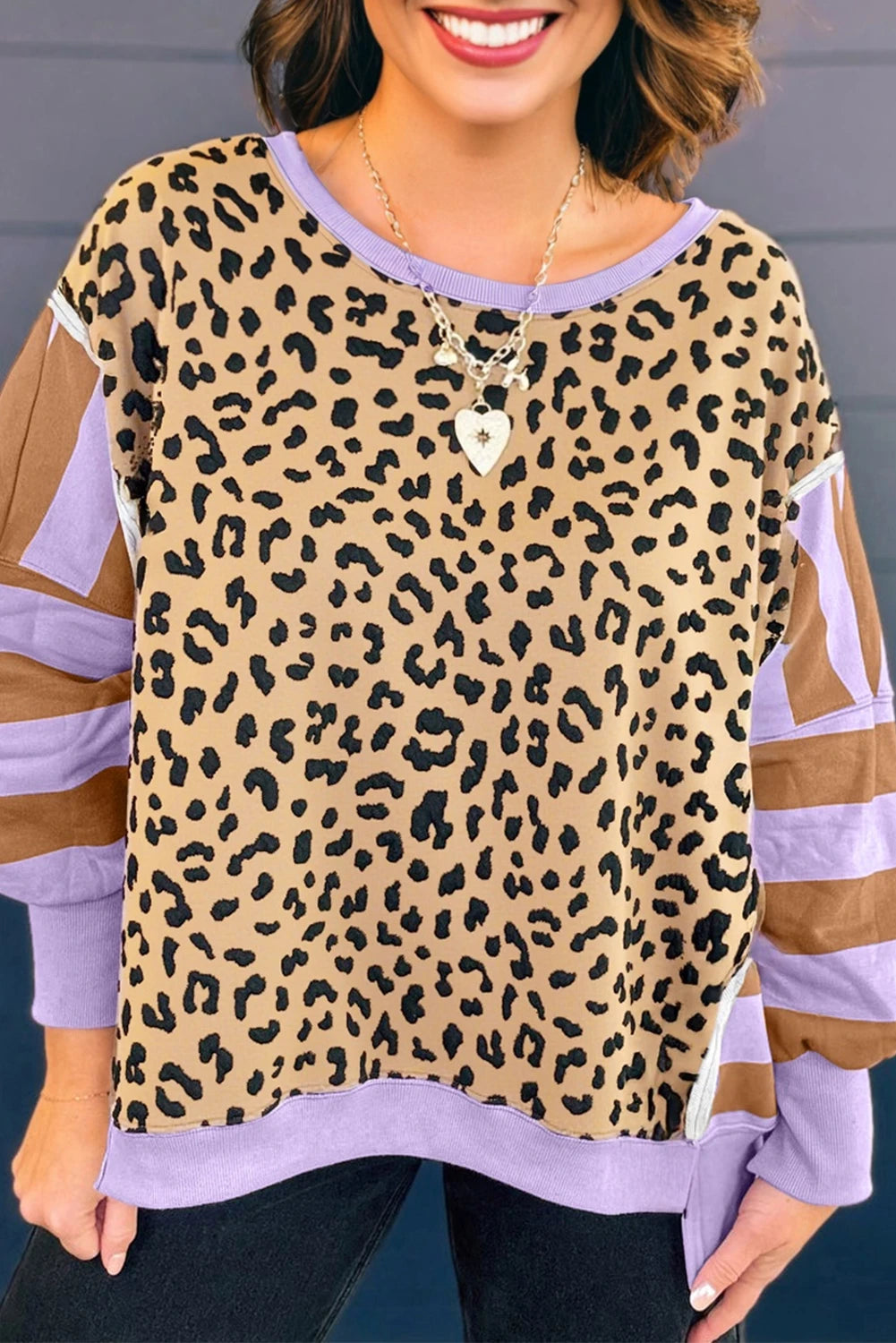 PRE-ORDER Purple Leopard Striped Plus Size Sweatshirt