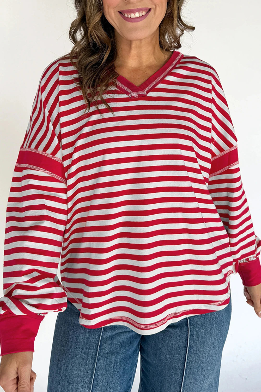 PRE-ORDER Red Stripe V Neck Pullover