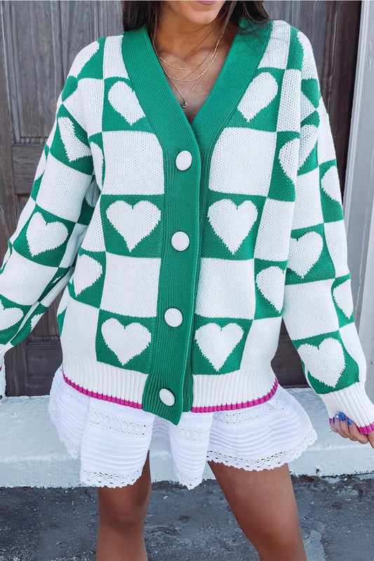 PRE-ORDER Sea Green Plaid Heart Sweater Cardigan