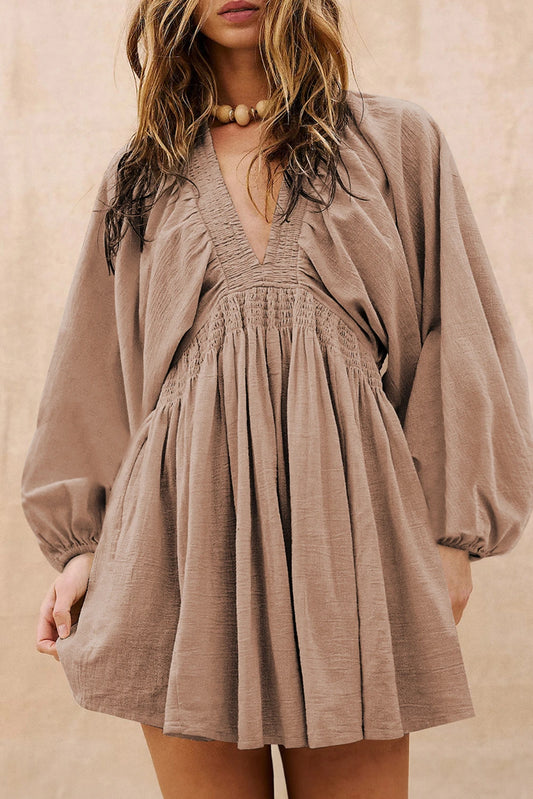 PRE-ORDER Brown Smocked Mini Dress