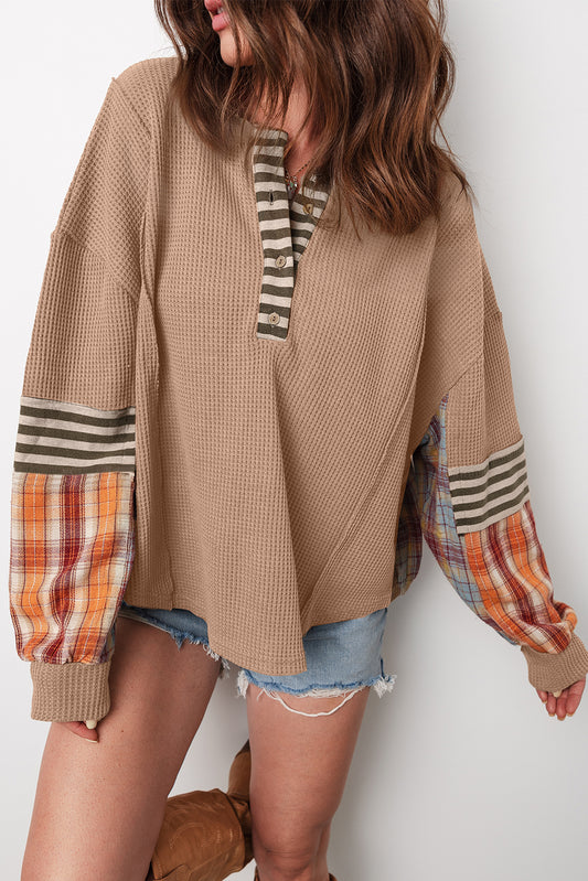 PRE-ORDER Straw Waffle Stripe Plaid Top