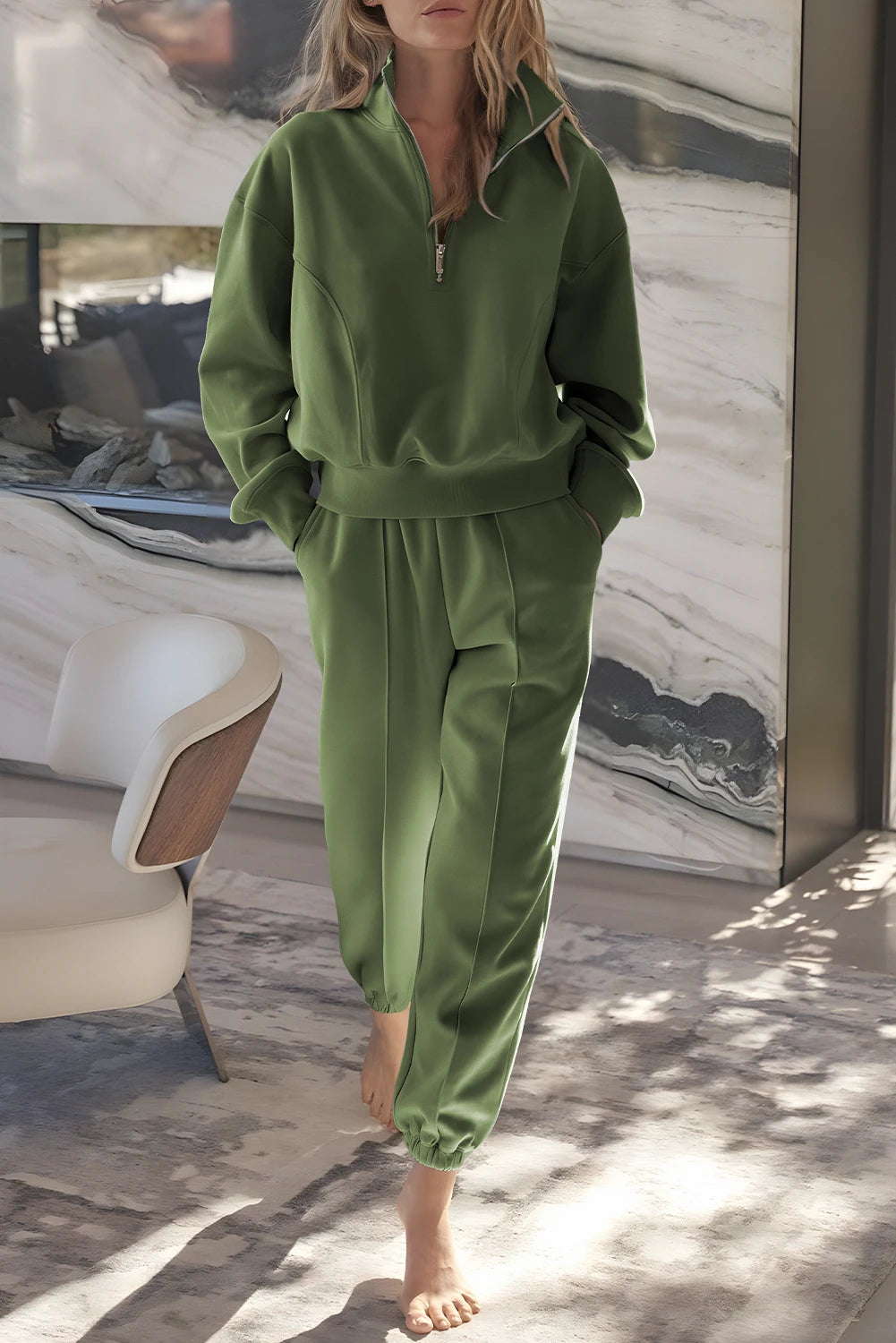 PRE-ORDER Vineyard Green Half Zip up Pullover Joggers Set