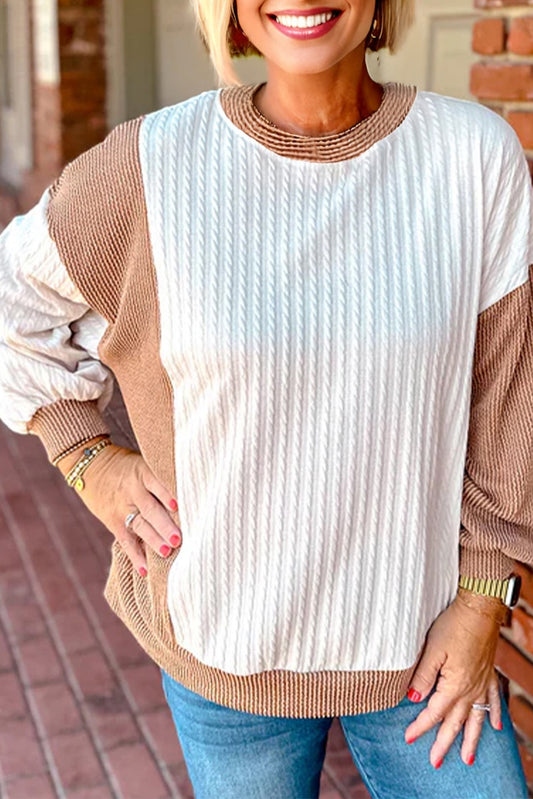 PRE-ORDER White Ribbed Color Block Plus Size Top